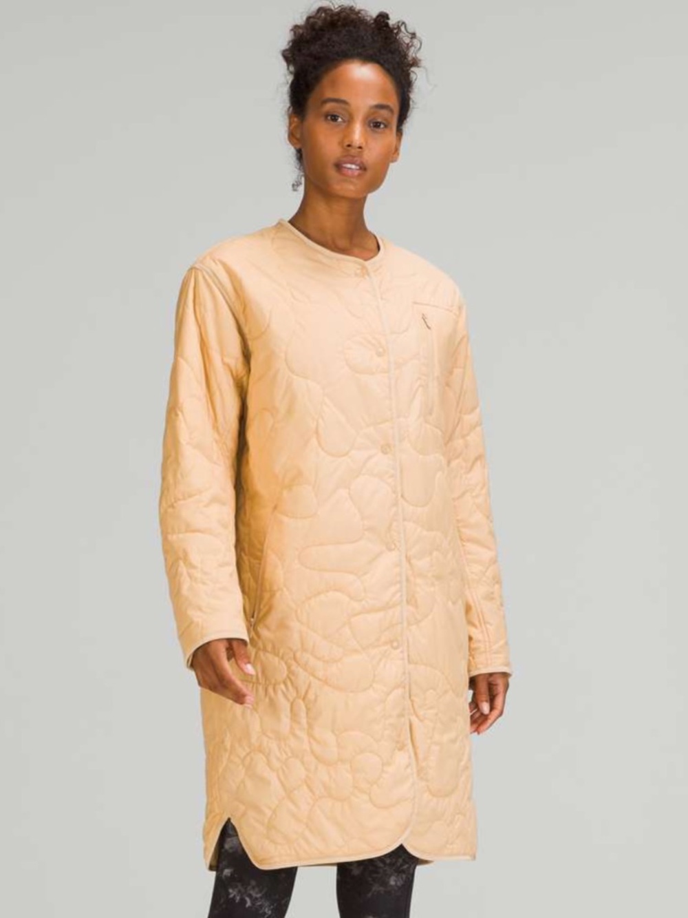 Lululemon Insulated Quilted Long Bomber Heathered Pecan Tan Jacket 4